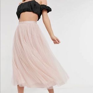 Cloud Grey Tulle Midi Skirt